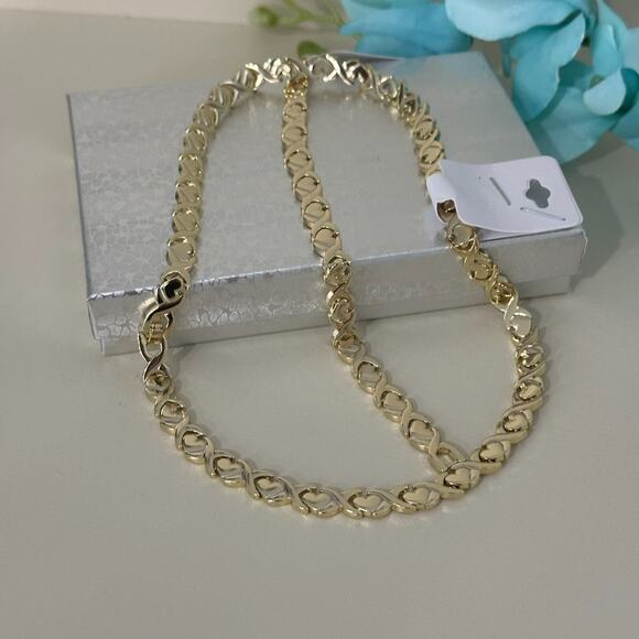 18K Gold Plated XP Hugs Kisses XOXO Necklace Bracelet Set Oro Laminado - Picture 6 of 10